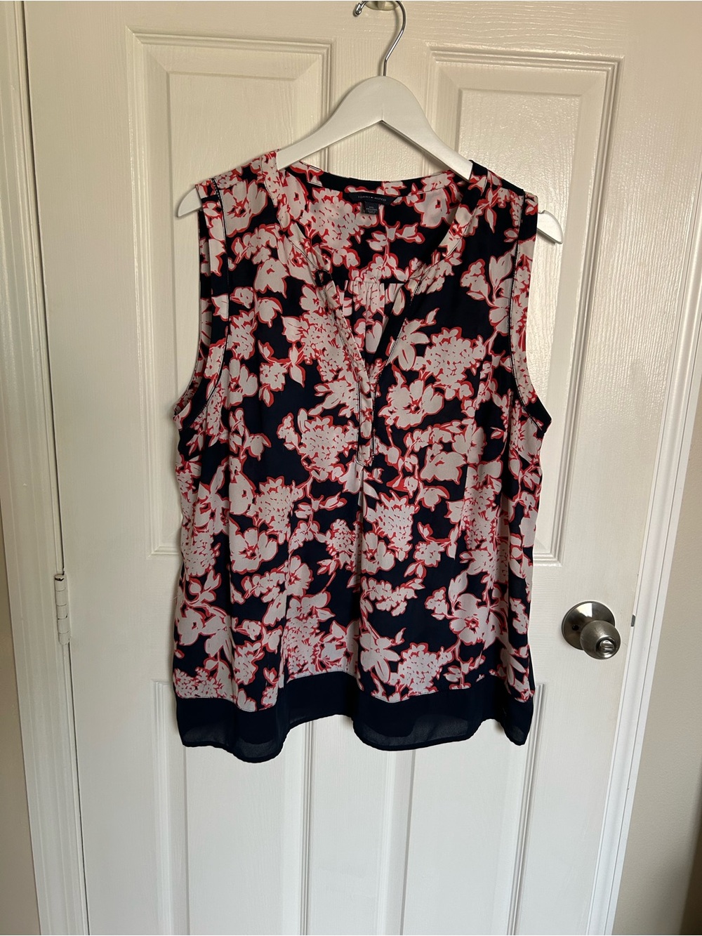 Tommy Hilfiger Navy Sleeveless Floral V-Neck Camisole with Pink and White Print